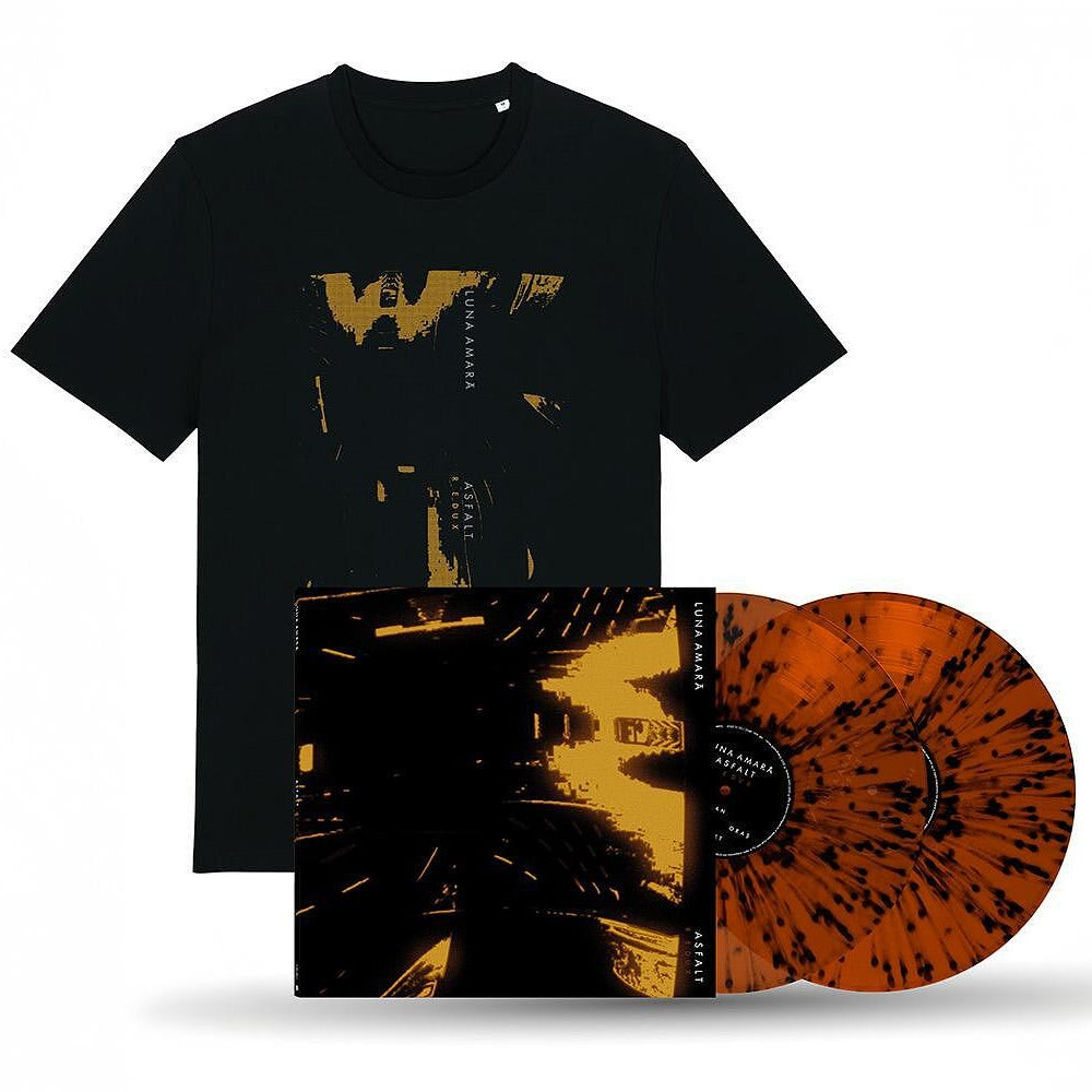 Luna Amară — pachet: 2xLP Asfalt (Redux) vinil orange-black splatter + tricou negru